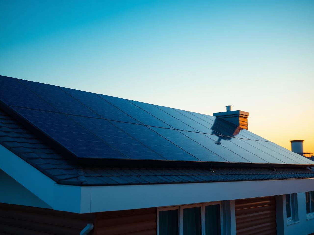 Instalación fotovoltaica premium en cubierta residencial al atardecer